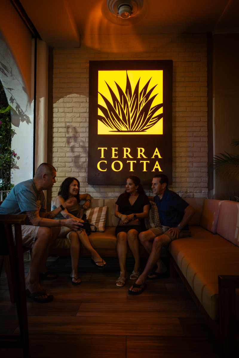 Terra Cotta lounge with illuminated logo